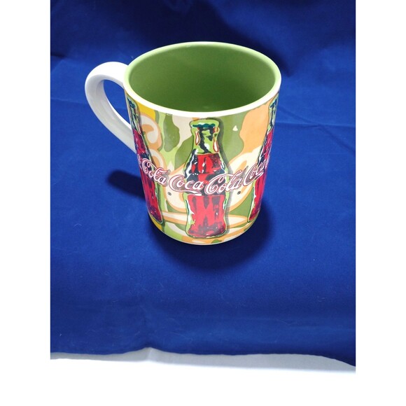 Vintage 1998 Coca Cola Coffee Cup Mug 4 1/2" Green & Gold Made By Gibson - Picture 1 of 6
